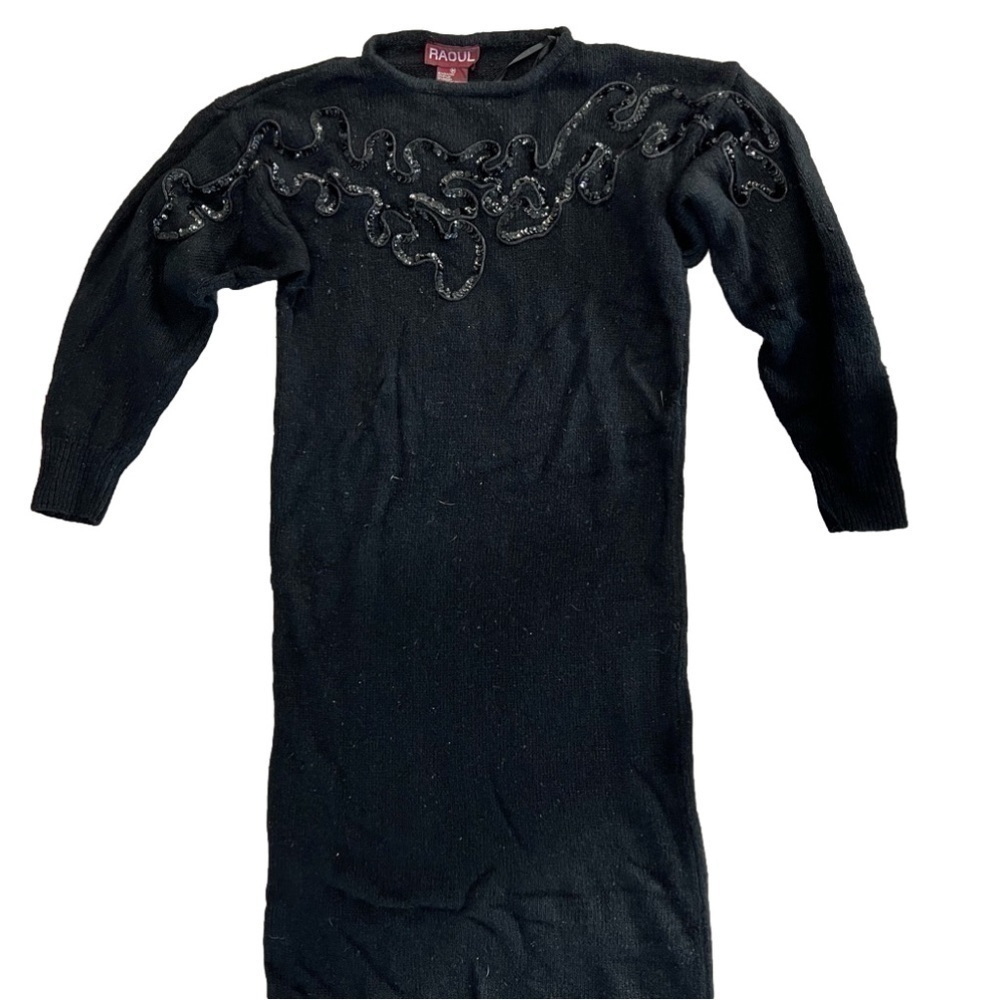 RAOUL Black Long Sleeve Pencil Sweater Dress w/ Black Sequin Detail Size Medium
